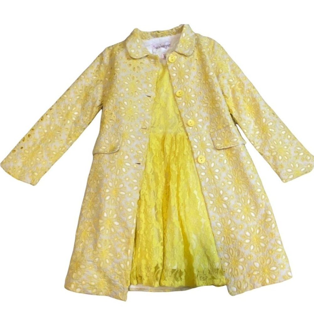 Halabaloo Yellow Lace Dress & Long Coat Sz 6